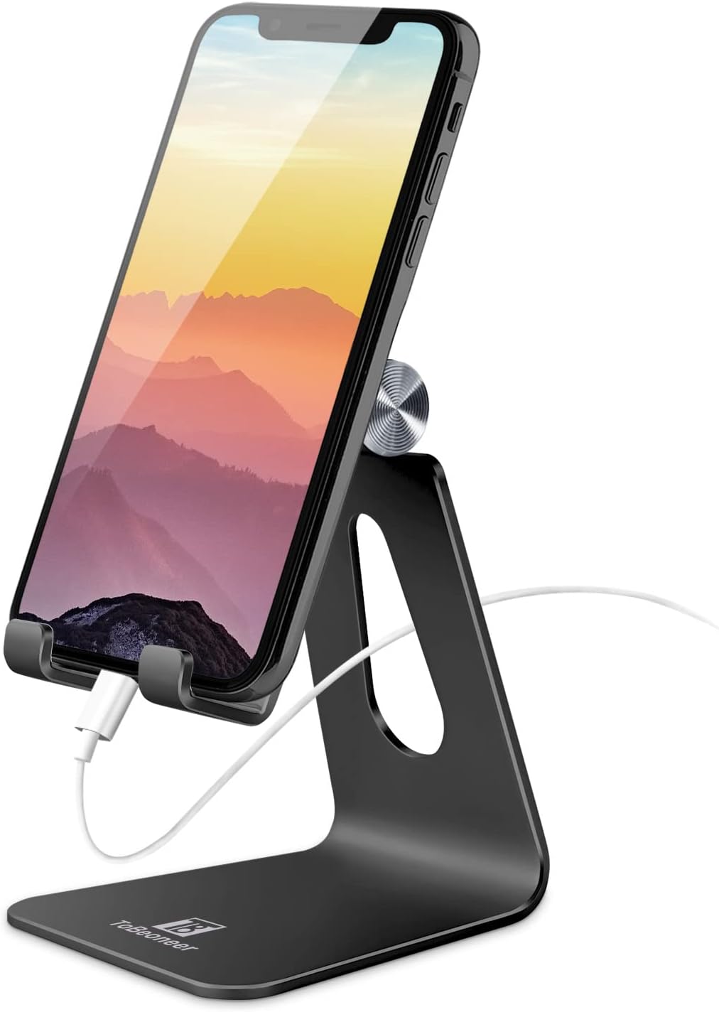 Tobeoneer Adjustable Cell Phone Stand Desktop Phone Holder, Aluminum Desk Stand Cradle Dock for iPhone 13 12 Mini 11 Xr Xs max 8 7 6 6s Plus Samsung Huawei All Smartphones (Black)