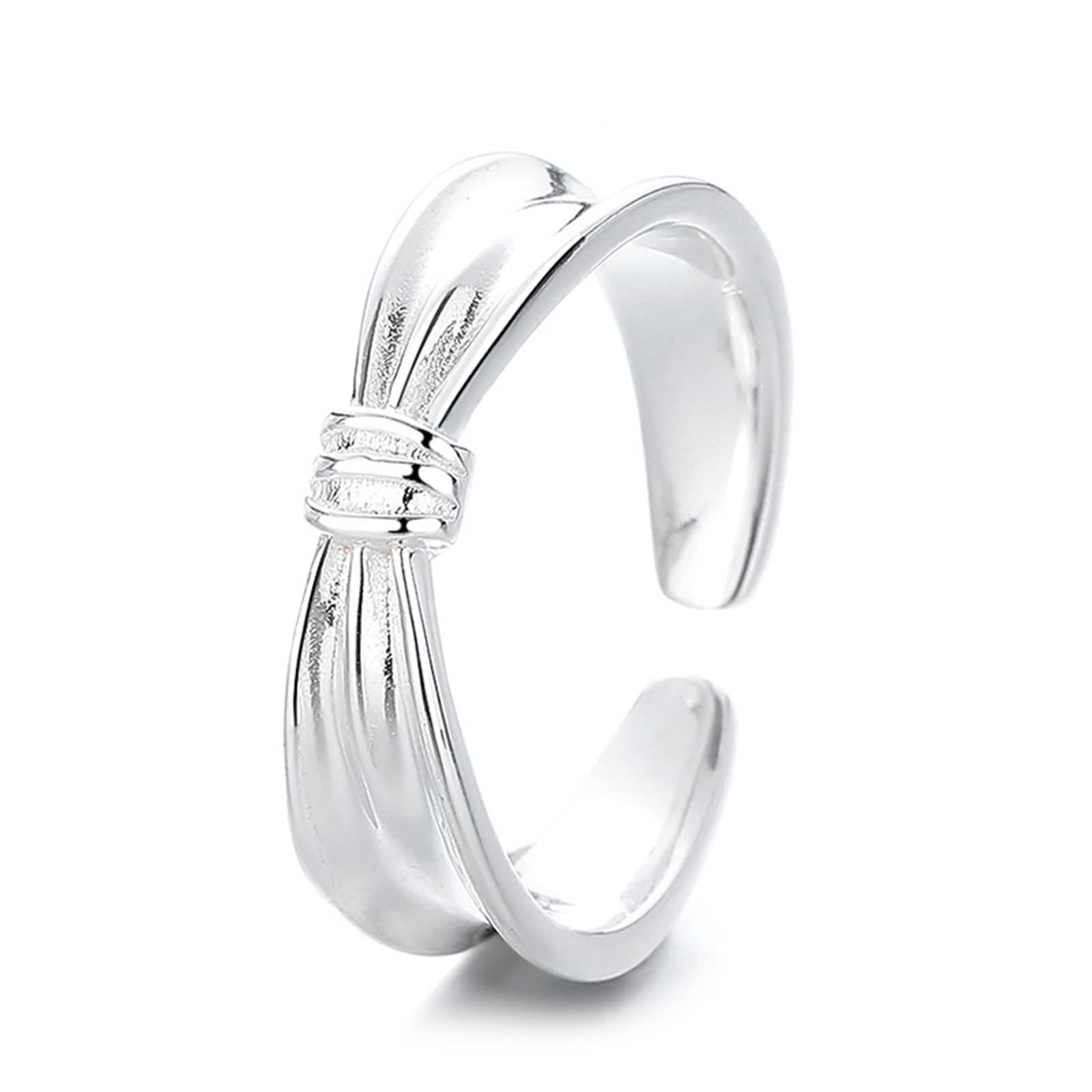 Anelli di fidanzamento da donna, anelli di fidanzamento in argento 925, misura regolabile, con fiocco e nodo, vestibilità comoda