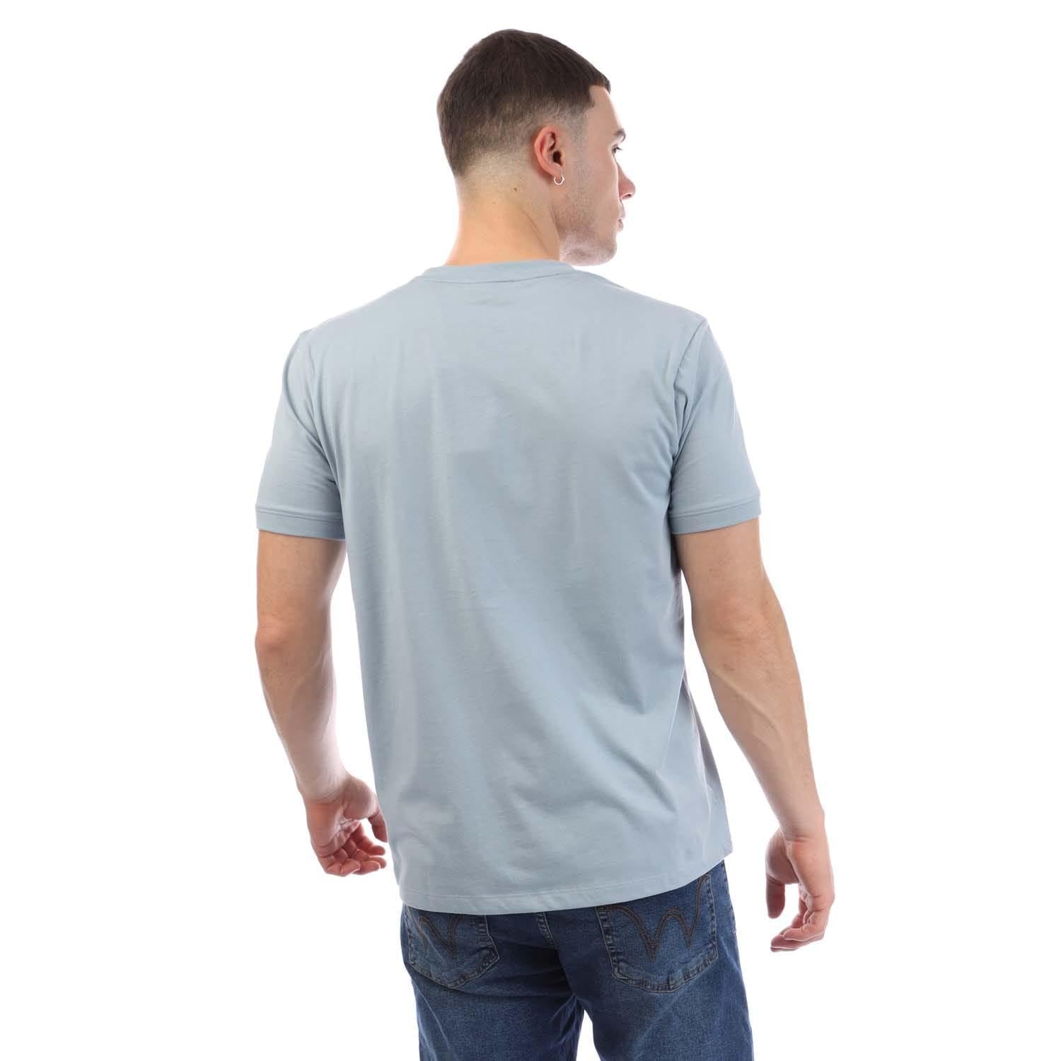 T-shirt bawełniany męski z aplikacją koloru turkusowego HUGO