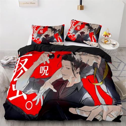 DOTERO Jujutsu Kaisen Juego de ropa de cama de 135 x 200 cm, funda nórdica de microfibra transpirable para dormitorio, ropa de cama infantil con fundas de almohada, 1, 135 x 200 cm y 1 funda de
