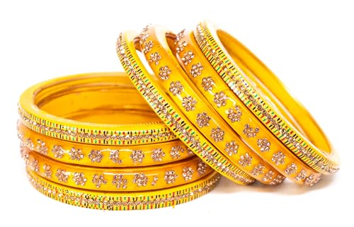 Image of Swara Creations Lah /Lac bangles red color Set, LAHTHI Churi Kundan work for Women and Girls(8 pcs)