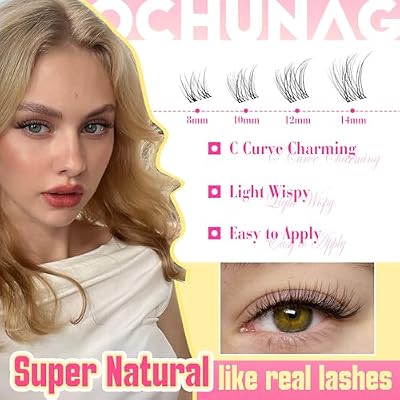 TOOCHUNAG Natural Lash Clusters Kit Wispy Lash Extensions Kit Venus 8-14mm Cluster Eyelash Extensions Invisible Band Lashes Clusters 120PCS C-Curly Eyelash Extensions Kit with Bond,Seal and Tweezers