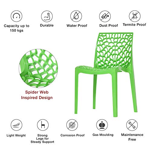 Image of Supreme Web Plastic Chair |Armless Chair for Home, Dining Room Set, Cafe & Outdoor Use |with Weight Bearing Upto 220kgs(Color: Parrot Green; Pack of 1)