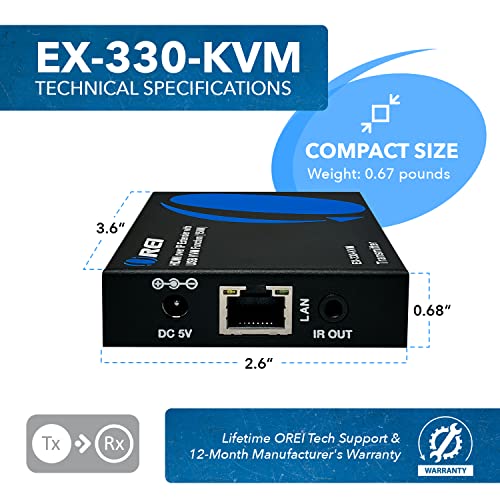 Image of OREI KVM Over IP HDMI Extender Over LAN, Single CAT5e /CAT6A /CAT7 Cable Output1080p PC Control - Up to 492 Ft - Remote Keyboard Mouse USB Control - Over Home Network