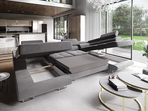 Masseno Ecksofa CASONE R-S mit Schlaffunktion U-Form, Sofa mit Bettkasten, Wohnzimmersofa, Couch, Soffa, Bettsofa, Couchgarnitur- Grau, Monolith 85 – Bild 3