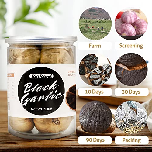 RioRand Black Garlic 130g Whole Black Garlic Aged for Full 90 Days Black Garlic Jar 0.28 Pounds - Image 3