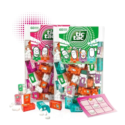 Tic Tac Mini Travels Mix Edição de menta e morango, 2 x 228 g, Lilliput, 120 x caixas individuais de TicTac Menta, morango, laranja etc. em embalagem grande Tic Tac XXL doces jogo TicTacToe