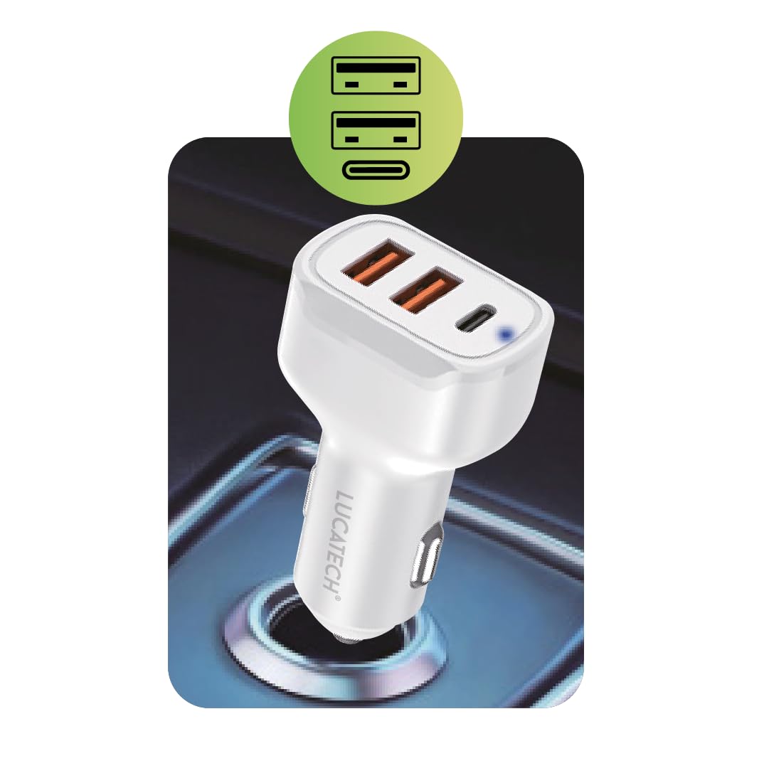 100W Ultra Hızlı TURBO Araç Şarj Başlığı – 2 USB + 1 PD (Beyaz)