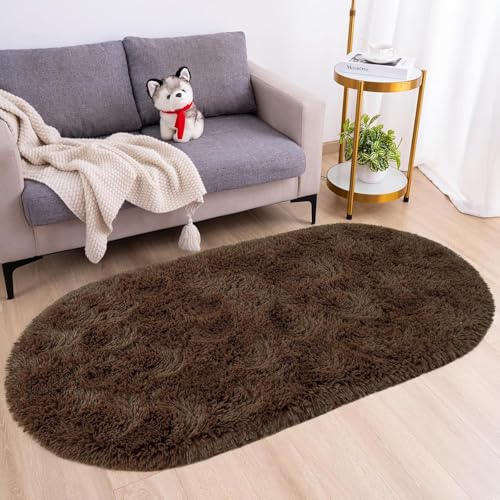 Image of 2x6 feet Soft Area Rug for Living Room and Bedroom, Modern Indoor Floor Carpet with Non-Slip Backing, Comfortable Decorative Home Decor Rug, Easy Clean & Durable- (Coffee, Oval)