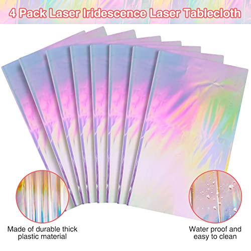 Image of 8 Pack Iridescence Plastic Tablecloths Shiny Disposable Laser Rectangle Table Covers Holographic Foil Tablecloth Iridescent Party Decoration Birthday Bridal Wedding Christmas 54 inch x 108 inch(Laser)