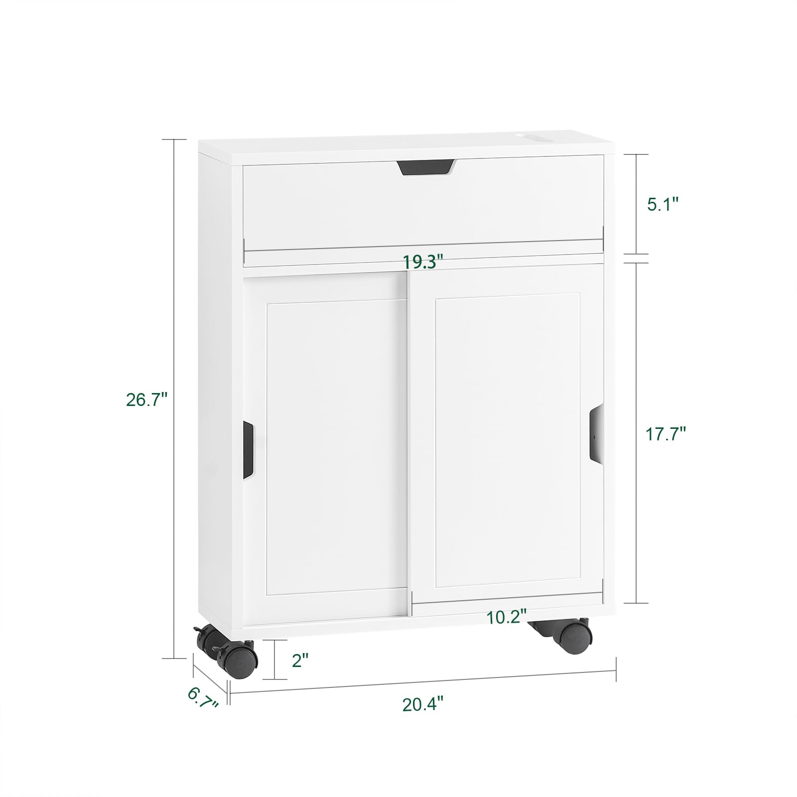 SoBuy Mobiletto Bagno Salvaspazio con Ruote 52x68x17 cm Bagno | Armadietto da Bagno con Ante Scorrevoli E Ribaltabile, Comò per Piccoli Spazi e Niche, Bianco, BZR31-W