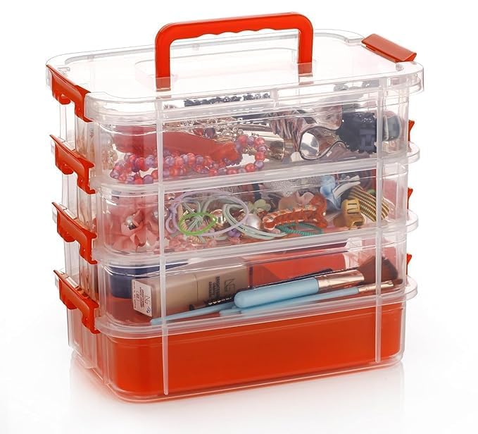 Image of Xmart India 4-Layer Plastic Storage Box and Organiser, Multipurpose Clear Stack & Carry Box, Portable Craft Storage Organiser, Sewing Storage Bin, Stationery & Jewellery Organisers Box(Multicolor)