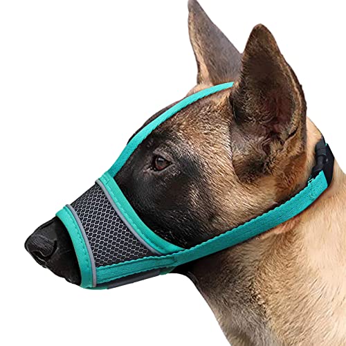 Poonpand Dog Muzzle, [Upgraded] Nylon Soft Muzzle Anti-Biting Barking Secure, with Reflective Strip & Overhead Strip, Mesh Breathable Pets Muzzle for Small Medium Large Dogs 4 Colors 5 Sizes
