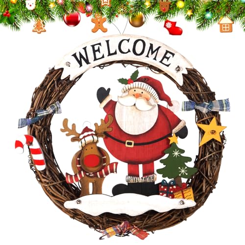 RDDAIPE Ghirlanda di Benvenuto di Babbo Natale, Ø 24cm Ghirlanda Natalizie per Porta, Corona Natalizia per Porte, Ingresso, Camino e Decorazioni da Parete