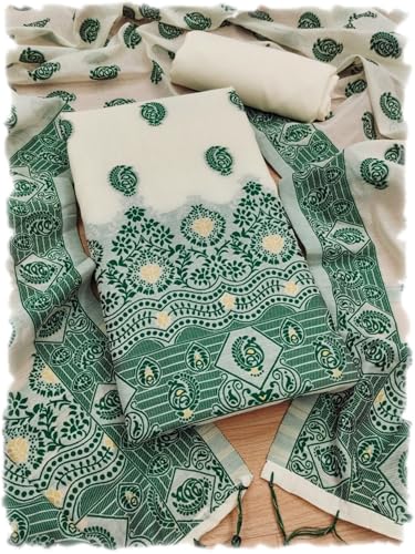 Image of Handloom Banarasi Cotton Unstitched Salwar Suit with Dupatta, 50 Inch Length, Women's Unstitched Salwar Suit Dress Material with Dupatta, Unstitched Salwar Suit Set
