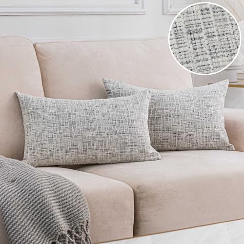 Image of Home Brilliant White Mix Black Rectangle Cushion Covers 30x50 Set of 2, Chenille Plush Velvet Oblong Decorative Pillowcases for Couch Sofa, 12x20 inches, Cream Mix Black
