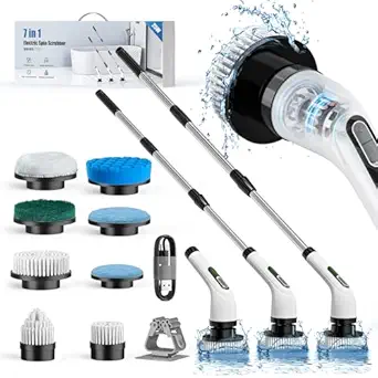 Cordless Electric Spin Scrubber – HIMAAT IPX7 Waterproof with LCD Display, 8 Brush Heads & Adjustable Handle for Bathroom, Kitchen, Tile Cleaning