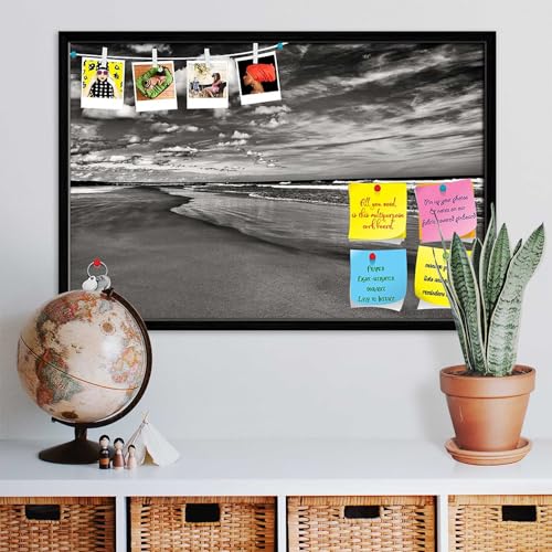 Image of ArtzFolio Sea, Air, & Land Monochrome Contrast | Bulletin Board Notice Pin Board | Vision Soft Board Combo with Thumb Push Pins & Sticky Notes | Black Frame | 23.5 x 16 inch (60 x 41 cms)