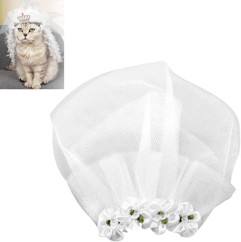 Pet Wedding Veil, Soft Yarn Cat Dog Bridal Flower Headdress Dog Weddings Parties Hair Accessories for Small Medium Large Dog(S Not Suitable for Short-haired Pets)