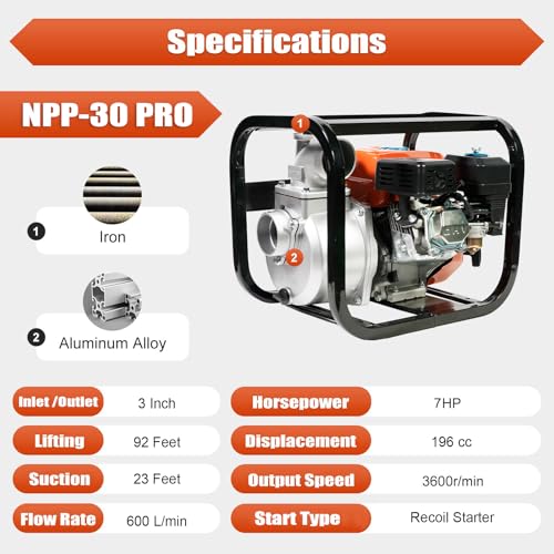 Image of Neptune Simplify Farming NPP-30 Pro 7 HP Petrol Water Pump with 4 Stroke 196CC Petrol Engine 3600 RPM Pump Ideal for Agriculture, Farming, Irrigation and Draining