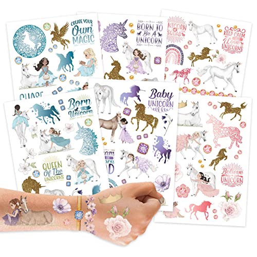 Papierdrachen 100 Tatouages Métalliques à Coller - Peau Douce Enfants Licornes - Tatouage Scintillant - Comme Cadeau d'Anniversaire - Vegan - Fabriqué et Testé en Allemagne Cover