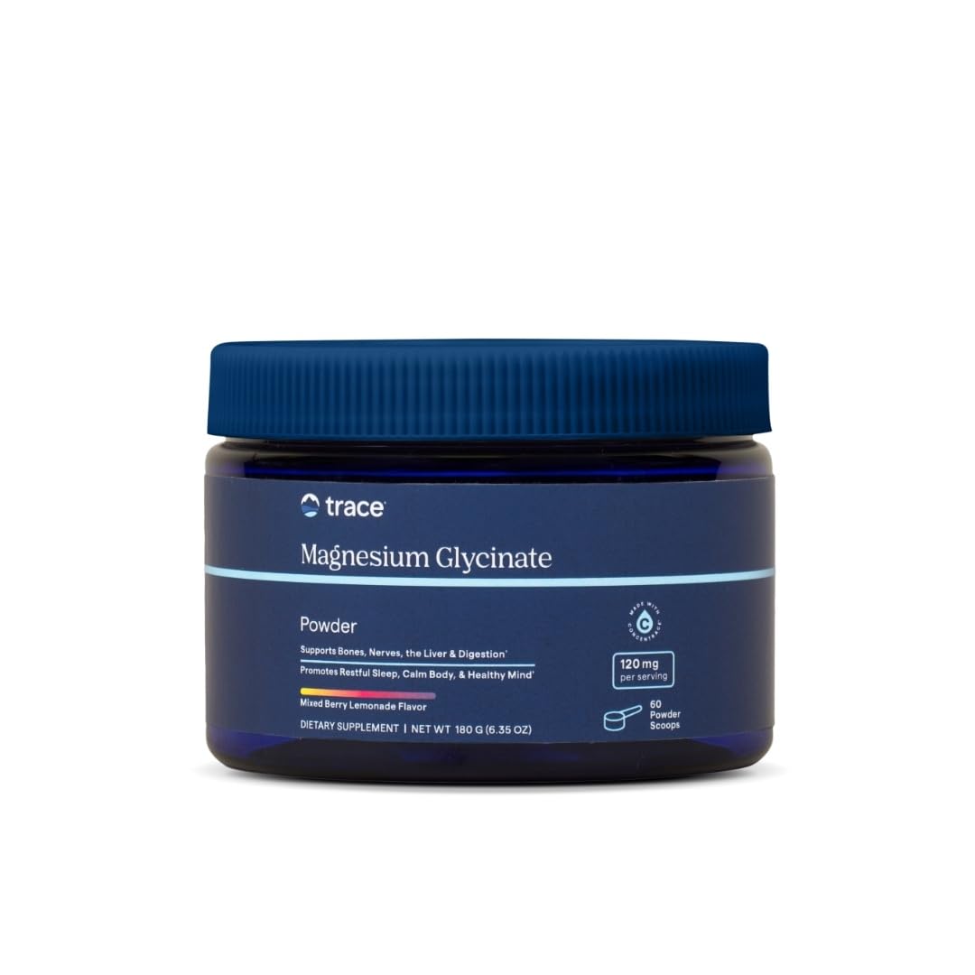Trace Minerals Research | Magnesium Glycinate Powder | 120 mg | Naturally Flavored Mixed Berry Lemonade Drink Mix | 30 Day Supply