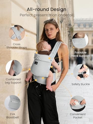 Image of GROWNSY Baby Carrier Newborn to Toddler with Head Support, Gray Air Mesh