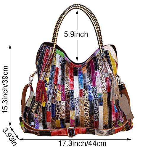 Bolso satchel tote grande de cuero multicolor para mujer miniatura 4