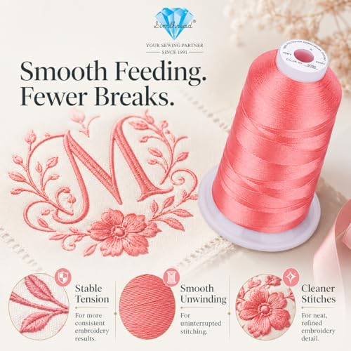 Image of Simthread 5500Yds /5000M 40WT Polyester Embroidery Thread Md Coral Pink S090 | High-yardage 5000M spool offers smooth feeding and stable 40WT polyester thread for home and commercial embroidery machines.