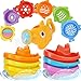 HCFJEH Bath Toys For Kids Ages 1-3 , 13 PCS Mold Free Bath Toys For Toddlers 2-4,Bathtub Toys With 1 Shark Shower, 6 Bath Boats And 6 Funnels ,Birthday/Christma Bathtub Gift For Baby 12 18 M+ Boy/Girl