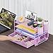 Marbrasse 4-Trays Desk File Organizer with 2 Pen Holder, Desktop Hanging File Holder with Drawer, Paper Letter Tray Organizer (Purple)