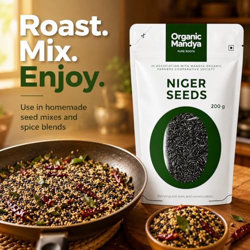 Image of Niger Seeds 200g - Ramtil Nyjer Seeds (Food Grade) | NPOP Certified, High Protein & Fibre, Omega 3 & 6 Rich Seeds by Organic Mandya