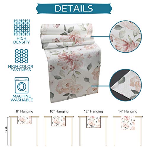 Edwiinsa Cotton Linen Table Runners 13 X 108Inch, Watercolor Pink Roses Non-Slip Table Top Decor Bed Runners For Kitchen/Farmhouse/Hotel All Season Use, Spring Floral Vintage Tone 108Inches Long #TOP5