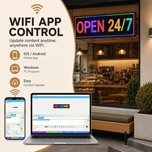 Image of P10 Outdoor Programmable LED Signs IP65 Waterproof, WiFi Control Scrolling LED Sign 39 inchx14 inch Open Welcome Sign Display Digital Advertising Board DIY Design Text, Border, Colour, Logo