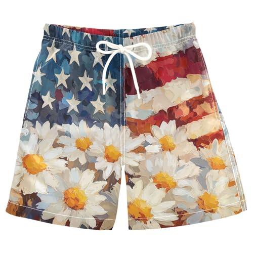 Boys Beach Board Shorts America Floral Oil Daisy Swim Trunk Teen Swimwear 8-16Y Multicolor