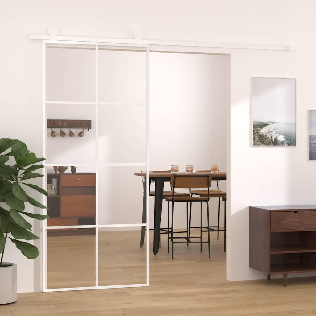 vidaXL Puerta Corredera Herrajes Entrada Corrediza Deslizante Cuarto de Baño Salón Sala de Estar Habitación ESG Vidrio y Aluminio 90x205 cm Blanco