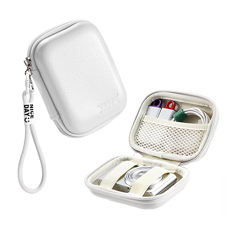 Carrying Protective Case for Digital Camera, Digital Camera Case for Sony ZV-1,Ricoh GR,Casio zr1000/1200,Canon G7,Canon SX720, Panasonic ZS110, with Mesh Pocket & Lanyard, White