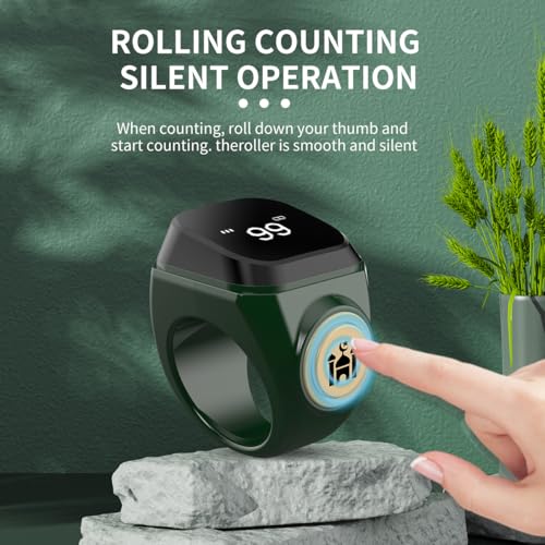 Image of Smart Tasbih Counter,18mm(8) Muslim Digital Azan Alarm Clock Zikr Ring,APP Support Digital Counter Prayer Reminder Rings, Waterproof 4 Digit Finger Counter for Muslims(Green)