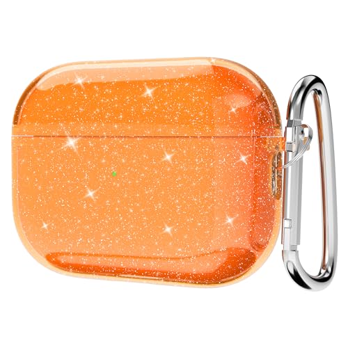 Coque AirPods Pro 2 transparente à paillettes orange fluo Svanove avec mousqueton