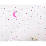 Moon and Stars Wall Decal Vinyl Sticker for Kids Boy Girls Baby Room Decoration Good Night Nursery Wall Decor Home House Bedroom Design YMX16 (Pink)