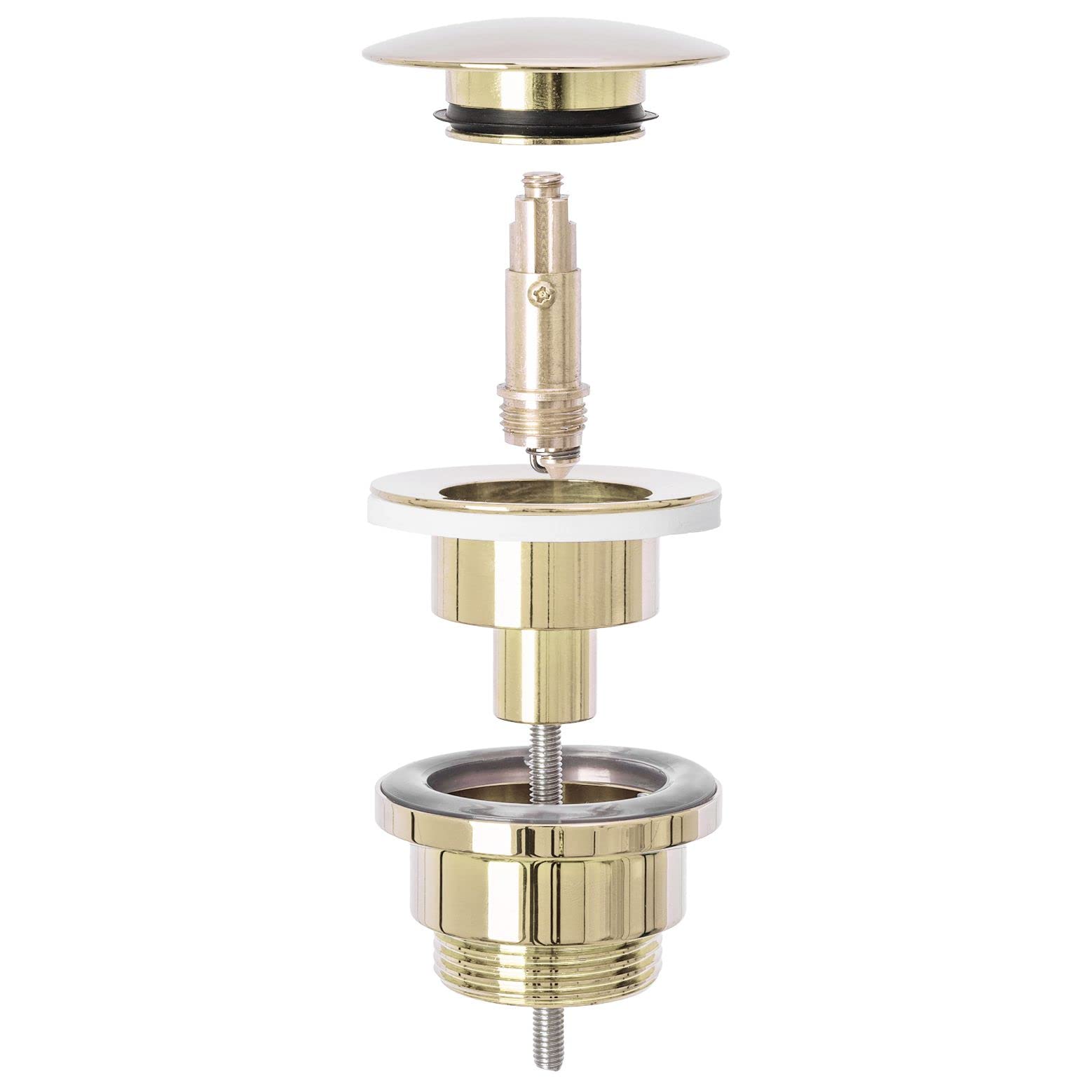 VBChome Sifón de lavabo + Click Clack Gold universal para un lavabo con rebosadero sin rebosadero, diseño elegante, sifón de botella de alta calidad, montaje fácil y rápido