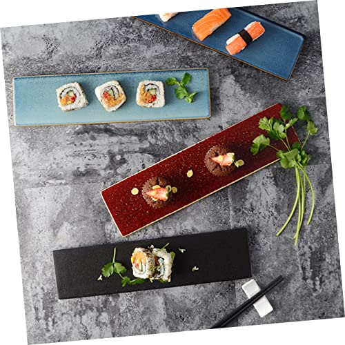 Plato rectangular de cerámica azul claro estilo japonés miniatura 3