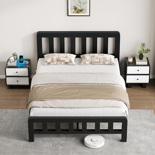 Image of Metal Bed Frame, Full Size Platform Bed Frame with Headboard, 2000 LBS Heavy Duty, USB /Type-C Charging Station, No Box Spring Needed, 10 inch Underbed Storage, Noise-Free, Easy Assembly, Black