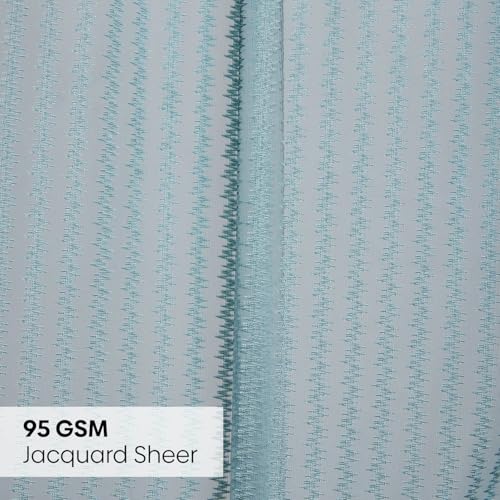 Image of haus & kinder Jacquard Sheer Window Curtains 5 Feet Long Pack of 2 Window Curtains, 5 Feet Curtains for Window, (Abstract Geometric Design, Aqua Strand, 114x152cm)