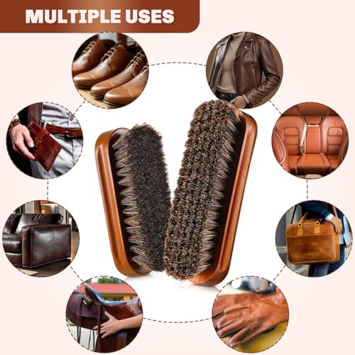 Image of 2 Pcs Horsehair Shine Shoes Brush Kit Polish Dauber Applicators Cleaning Leather Shoes Boots Care Brushes Suede Cleaner Brush(Brown Concaved Brush)
