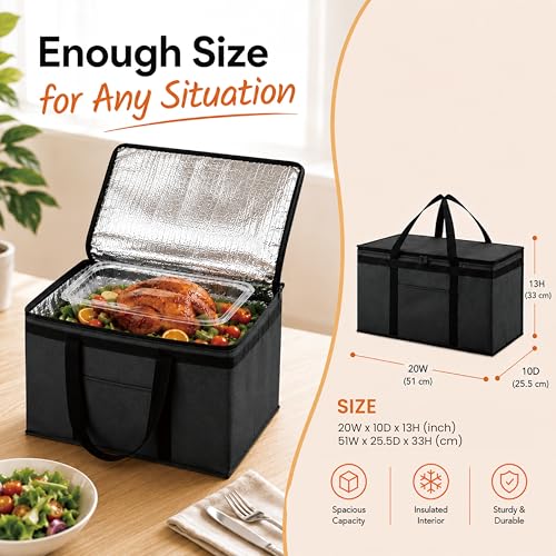 Image of NZ home Insulated Bags for Food Delivery (2XL) Grocery Shopping Cooler Bag, Pizza Delivery, Hot & Cold Catering Tote, Reusable, Foldable & Heavy Duty (2 Pack, Black)