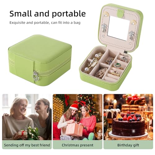 Image of KElofoN Travel jewelry case Travel jewelry box Travel Jewelry Organizer Small Jewelry Organizer Box Gift for Girls Women with Mirror(Grass green)