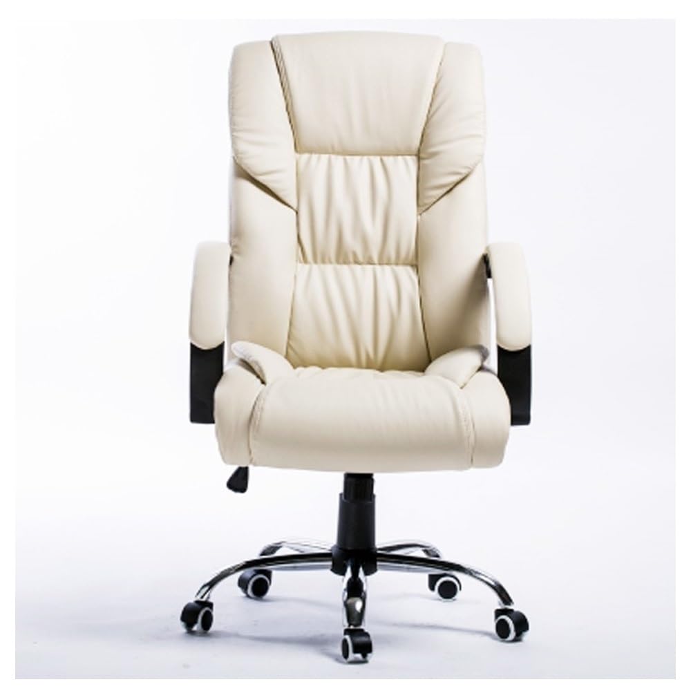 HTTGDGDH High Back White Leather Office Chair With Lumbar Support - Reclining Boss Chair Swivel Chair For Home & Office Ergonomic Design Comfortable & Stylish,