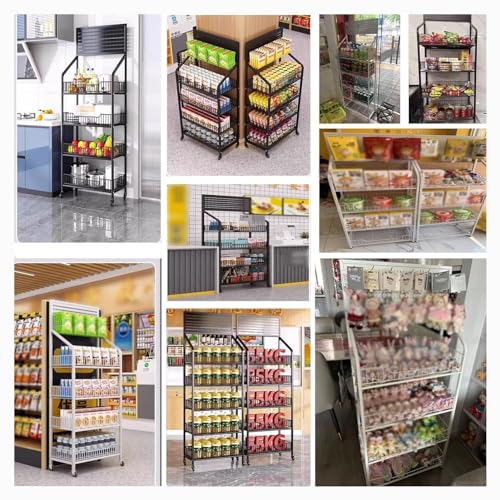 Stojak na przekąski z kółkami, metalowy organizer na półki sklepowe do supermarketów, stojak do przechowywania słodyczy z haczykami, trwały czarny stojak na ladę