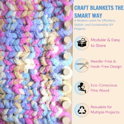 Yarniss 47\" Chunky Blanket Loom Kit, Wooden Knitting Loom Frame for Hand, Thick Yarn Knitting Tools for Beginner 2 Packs,Nature Wood Loom Blanket - Thumbnail 4